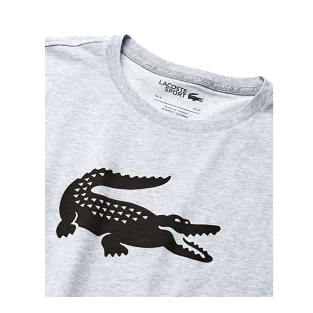 Lacoste Men's Sport Short Sleeve Ultra Dry Croc Graphic T-Shirt - Silver Heather / Black