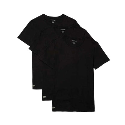 Lacoste Men's 100% Cotton Regular Fit Crew Neck Undershirt 3-pack- Black