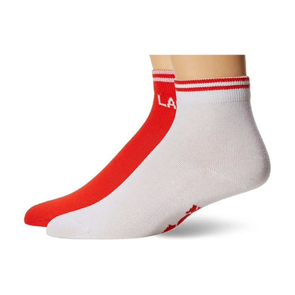 Pair of Lacoste men’s crew socks made from soft jersey fabric, featuring ribbed cuffs and subtle logo detail for everyday comfort.