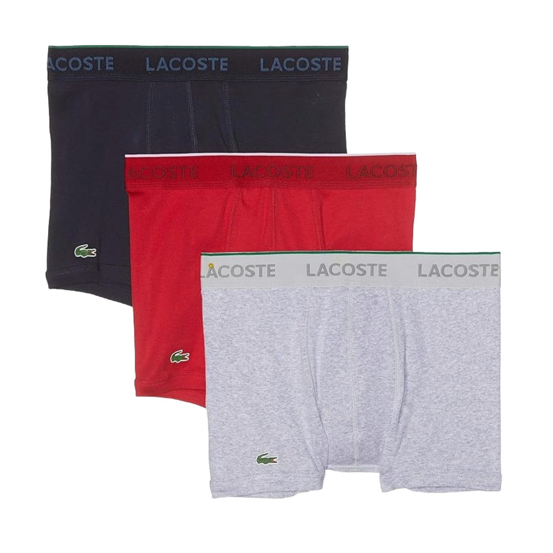 Lacoste men’s cotton trunk underwear featuring a short-leg design, soft breathable fabric, and elastic logo waistband for everyday comfort.