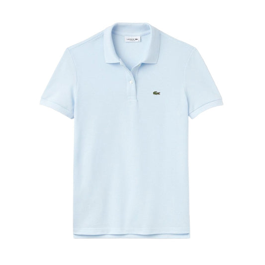 Lacoste women’s polo shirt in soft cotton petit piqué, featuring a classic fit, ribbed collar, and signature crocodile logo for timeless style.