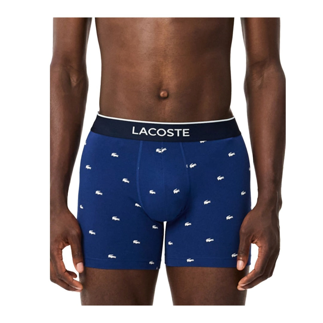 Lacoste Men's Cotton Stretch Mini Croc Print Trunks, 3-pack