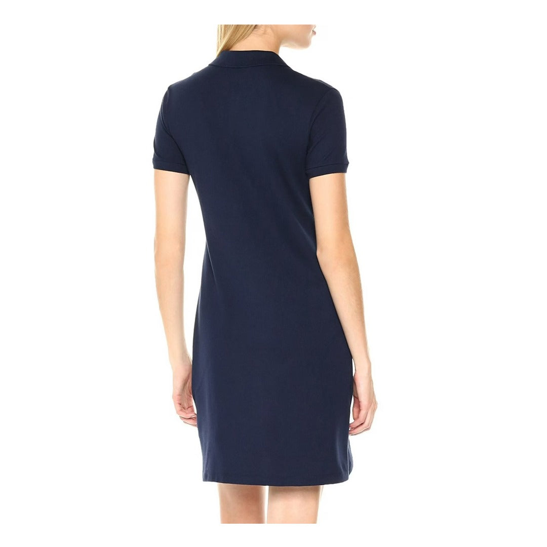 Lacoste Women's Short Sleeve Slim Fit Stretch Pique Polo Dress - Navy Blue