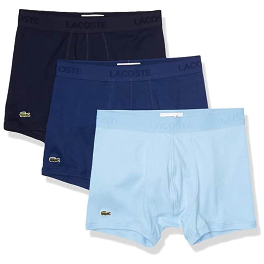 Lacoste Men's Essentials Classic 3 Pack 100% Cotton Trunks (Navy Blue/Methylene/Tropical) 5H3410-51-VUC