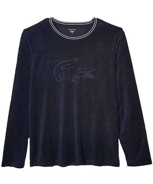Lacoste Men's Long Sleeve Crewneck Shower Terry Pullover Lounge Sweatshirt (Night Sky Blue)