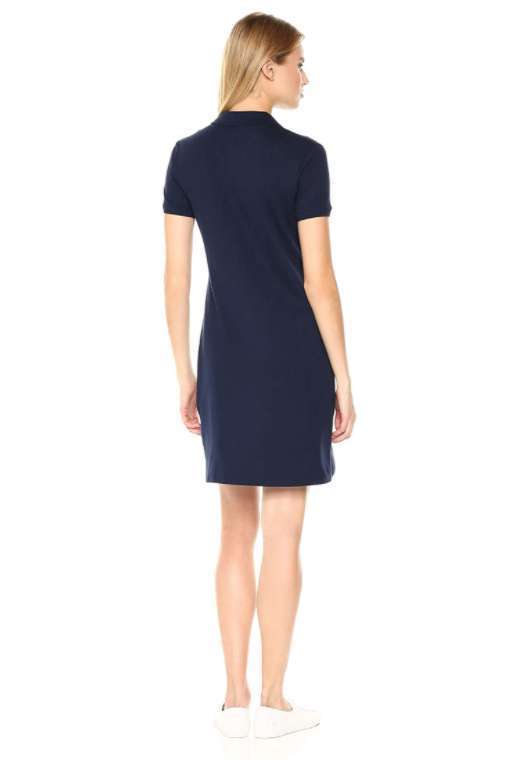 Lacoste Women's Short Sleeve Slim Fit Stretch Pique Polo Dress (Navy Blue)
