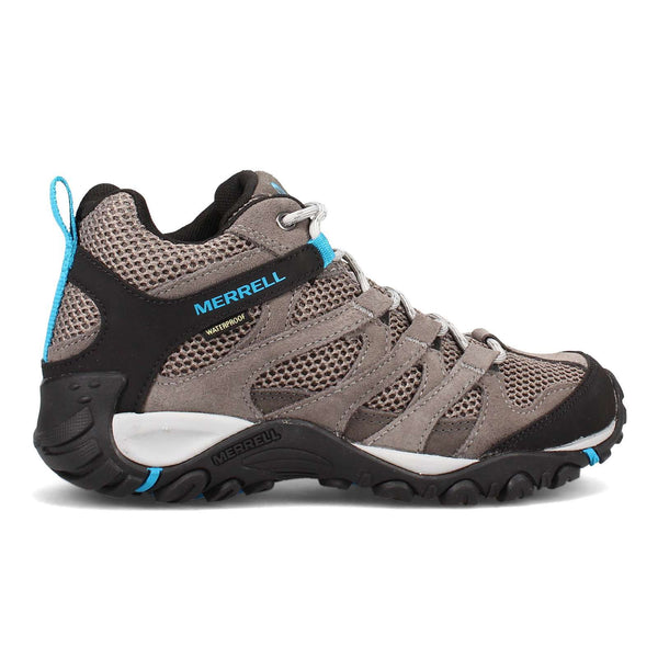 Women's mid-height waterproof hiking boots featuring a leather and mesh upper, lace-up closure, protective toe cap, cushioned midsole, and rugged traction outsole
