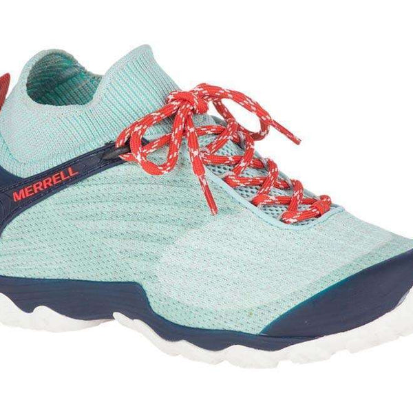Women’s mid-height outdoor shoes featuring a breathable knit and synthetic upper, lace-up closure, padded collar, cushioned footbed, supportive midsole, protective toe area, and durable rubber outsole for hiking and everyday outdoor activities
