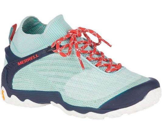 Women’s mid-height outdoor shoes featuring a breathable knit and synthetic upper, lace-up closure, padded collar, cushioned footbed, supportive midsole, protective toe area, and durable rubber outsole for hiking and everyday outdoor activities