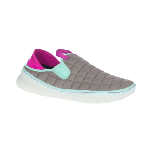 Women’s lightweight slip-on camp shoes featuring a soft insulated textile upper, easy pull-on design, cushioned footbed, flexible construction, and durable traction outsole for camping, travel, lounging, and casual wear