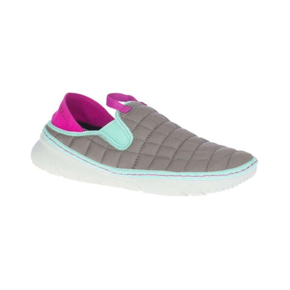 Women’s lightweight slip-on camp shoes featuring a soft insulated textile upper, easy pull-on design, cushioned footbed, flexible construction, and durable traction outsole for camping, travel, lounging, and casual wear