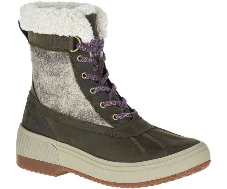 Merrell Women's Haven Mid Lace Polar Waterproof Boots - Olive J001862