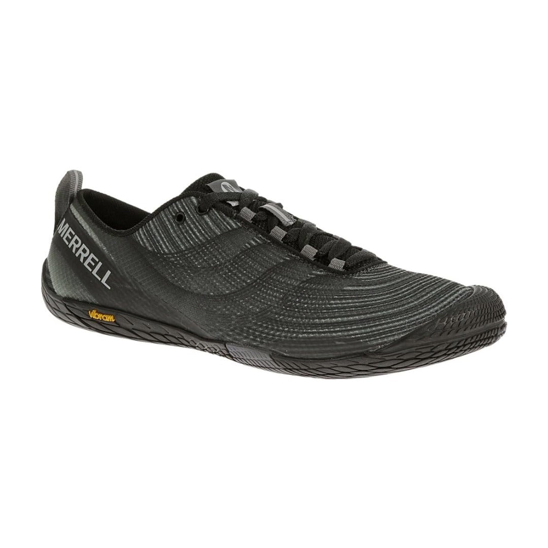 Men's minimalist trail running shoes featuring a breathable mesh and synthetic upper, low-profile flexible construction, lace-up closure, and durable lugged outsole