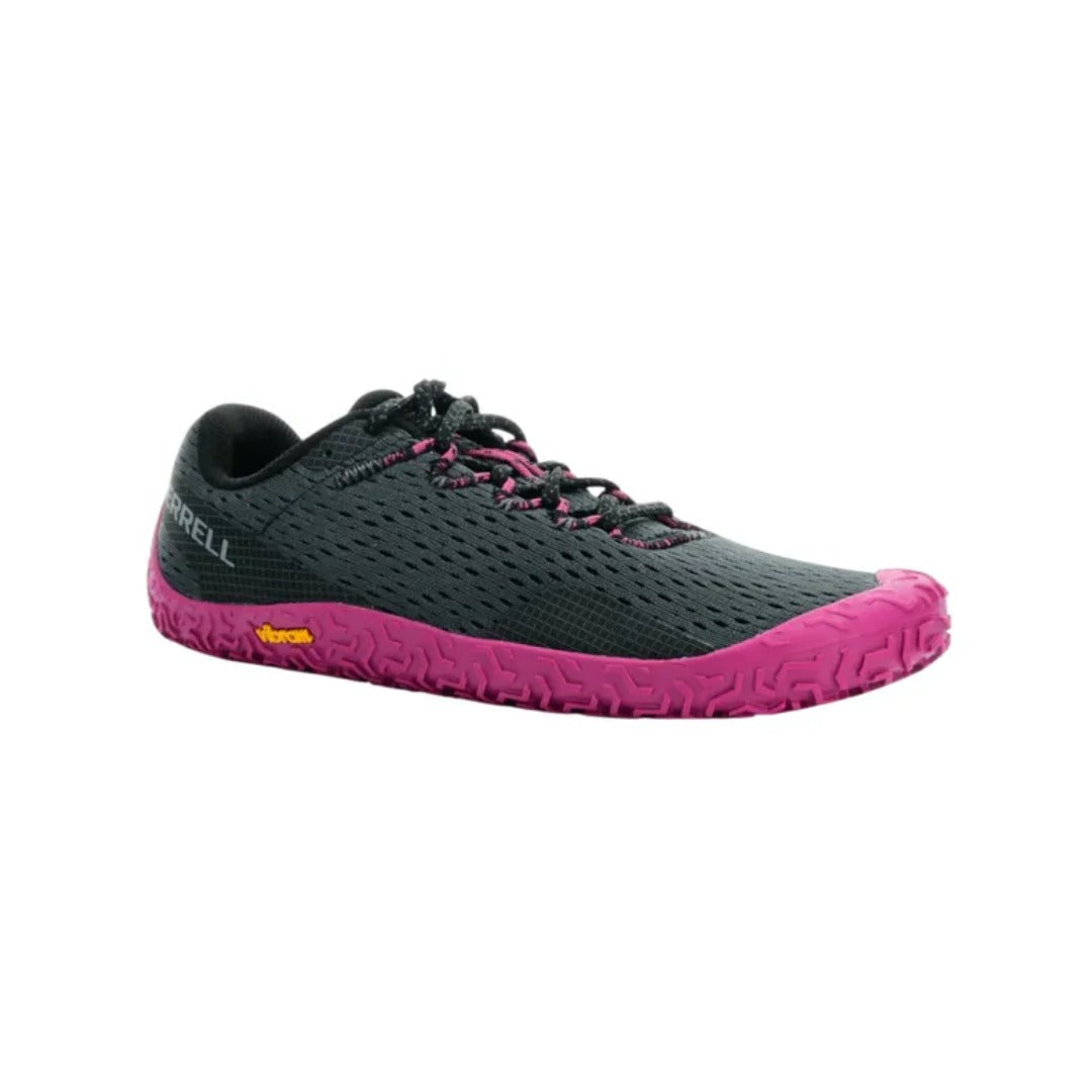 Women's lightweight minimalist trail running shoes featuring a breathable mesh upper, secure lace-up closure, flexible low-profile construction, and durable traction outsole