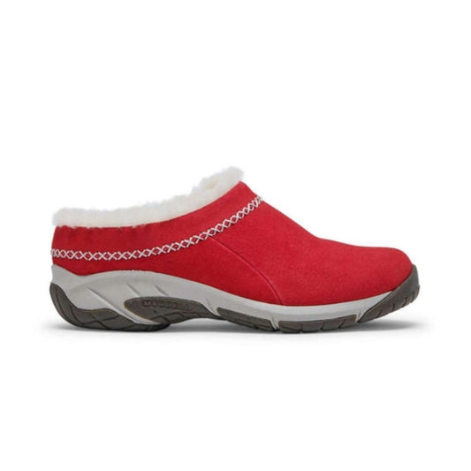 Women’s fleece-lined slip-on moc featuring a soft synthetic and textile upper, cozy fleece interior, cushioned footbed, padded collar, flexible construction, and durable outsole for comfortable cold-weather everyday wear