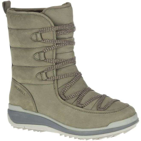 Women’s waterproof winter boots featuring a durable leather upper, lace-up closure, cozy insulated lining, cushioned footbed, padded collar, reinforced toe, and durable rubber outsole designed for snowy and cold-weather conditions