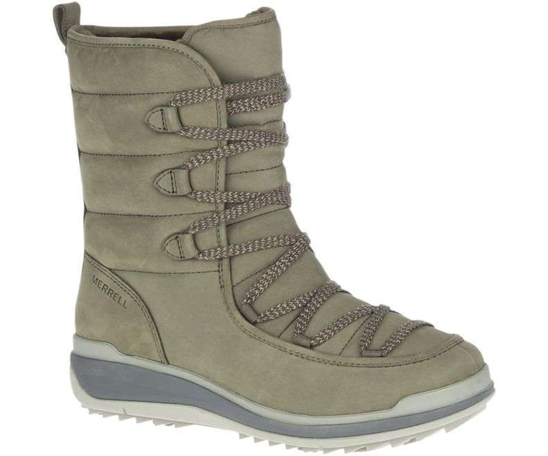 Women’s waterproof winter boots featuring a durable leather upper, lace-up closure, cozy insulated lining, cushioned footbed, padded collar, reinforced toe, and durable rubber outsole designed for snowy and cold-weather conditions