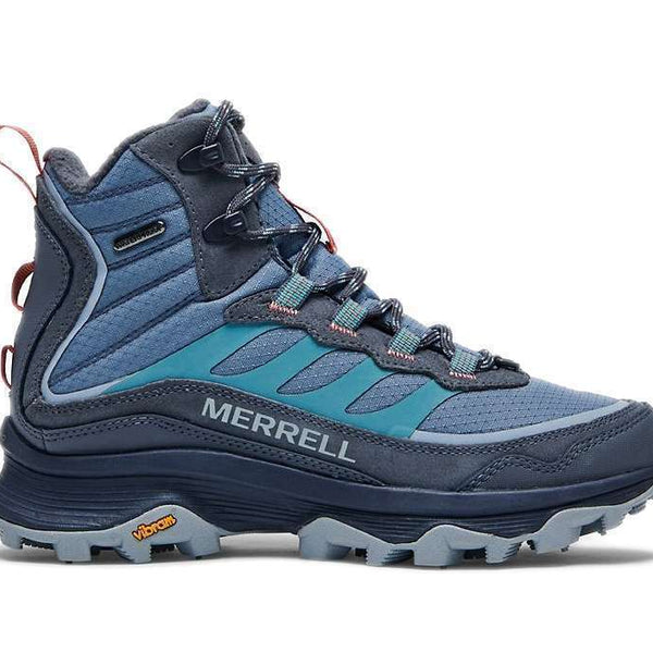 Women’s mid-height waterproof hiking boots featuring a mesh and synthetic upper, lace-up closure, insulated lining, padded collar, cushioned midsole, protective toe cap, and durable rubber outsole with rugged tread for cold-weather trails