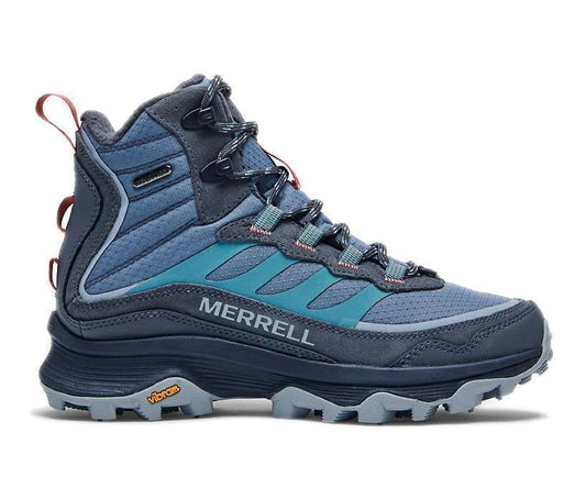 Women’s mid-height waterproof hiking boots featuring a mesh and synthetic upper, lace-up closure, insulated lining, padded collar, cushioned midsole, protective toe cap, and durable rubber outsole with rugged tread for cold-weather trails