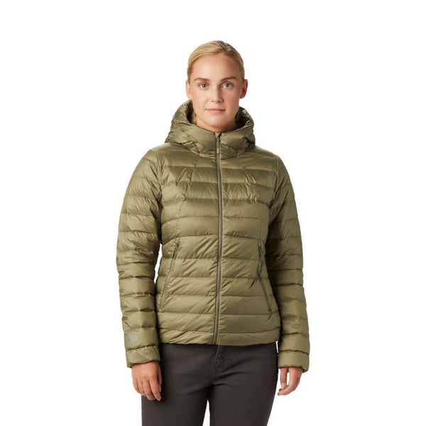 Mountain Hardwear Women’s Rhea Ridge Parka in black featuring long down insulation, adjustable hood, and water-resistant finish.