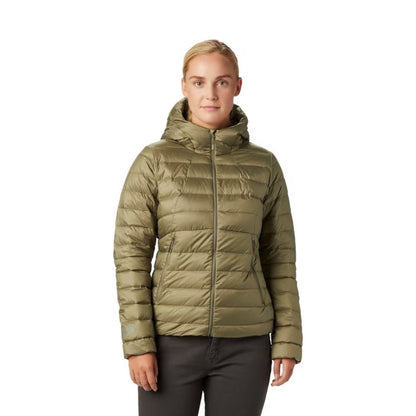 Mountain Hardwear Women’s Rhea Ridge Parka in black featuring long down insulation, adjustable hood, and water-resistant finish.