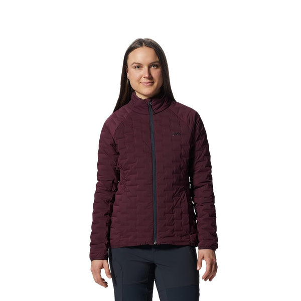 Mountain Hardwear Women’s StretchDown Light Jacket in navy featuring quilted stretch baffles, zippered hand pockets, and lightweight down insulation.