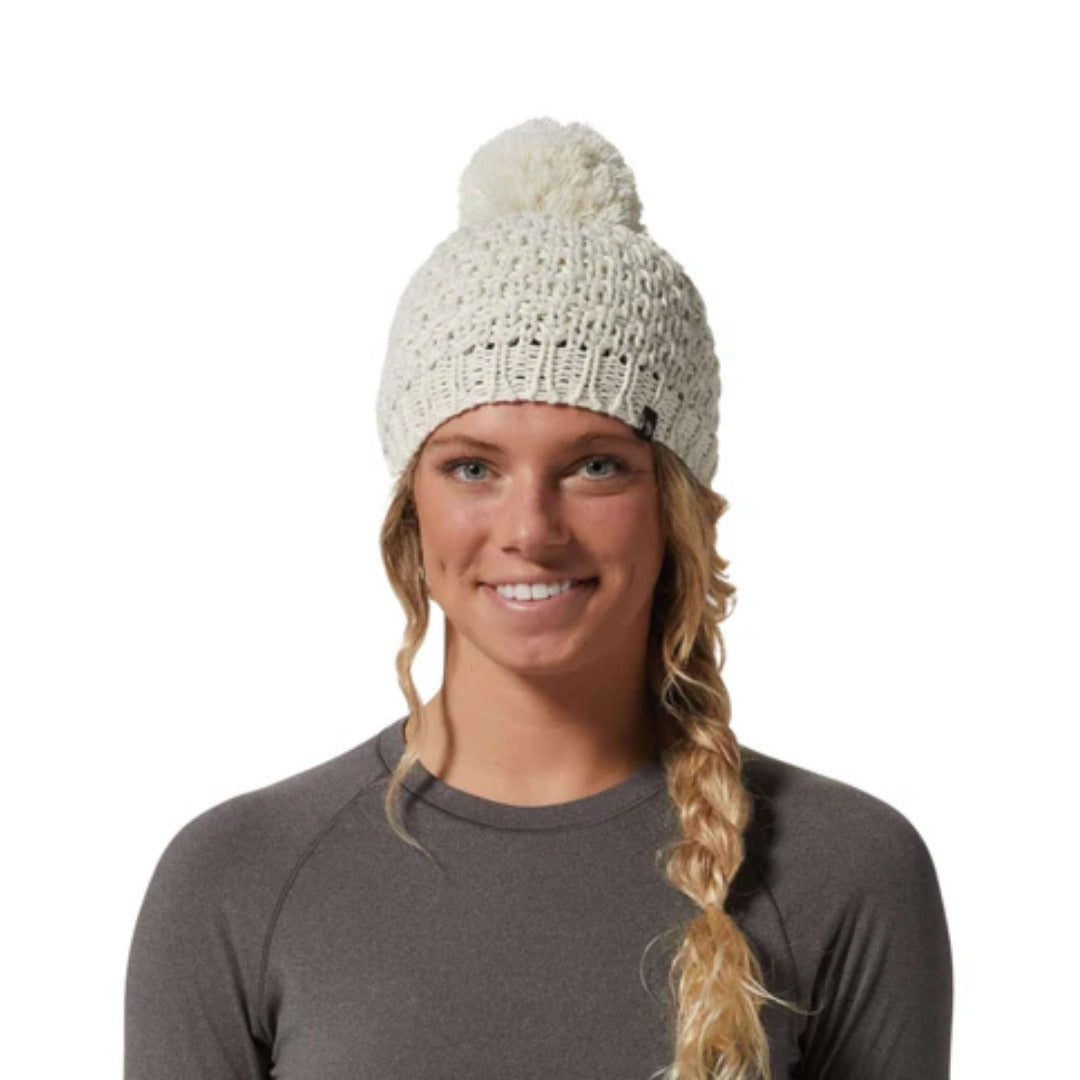 Mountain Hardwear Women’s Snow Capped™ Beanie in patterned knit with pom-pom top and soft fleece lining.