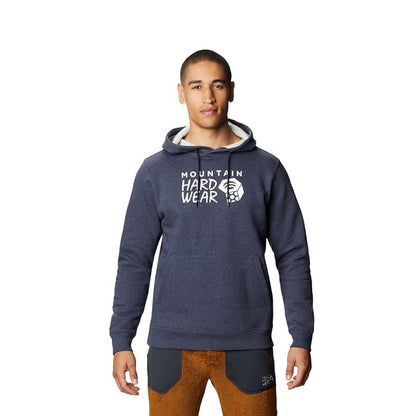 Mountain Hardwear Logo™ Pullover Hoodie in grey featuring chest logo, drawstring hood, and kangaroo pocket.