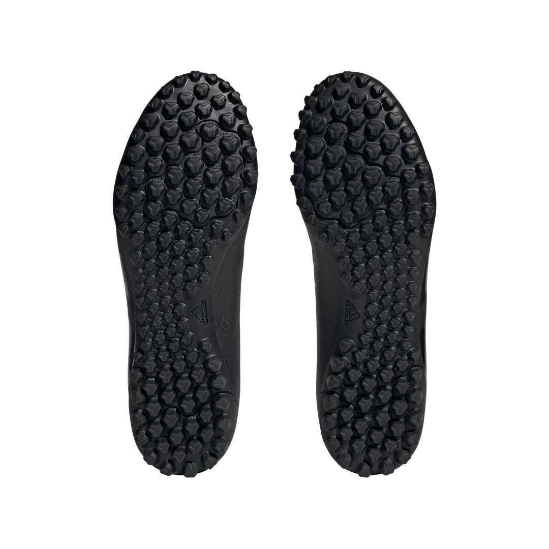 A pair of adidas Predator Accuracy.4 turf soccer cleats in black. The cleats feature a synthetic upper with rubber elements, a rubber outsole with turf-specific traction, and the adidas logo on the side.