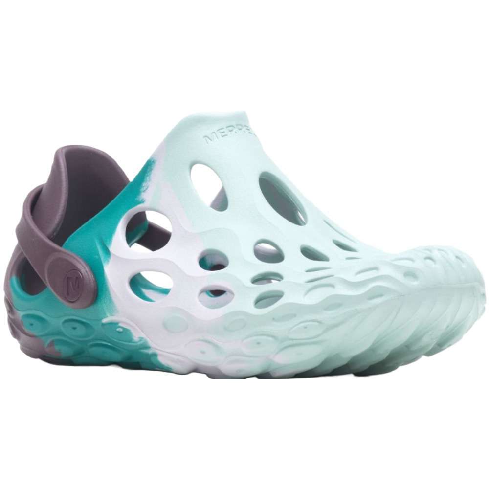 Close-up of Merrell Women's Hydro Moc shoes in iris/teal color.