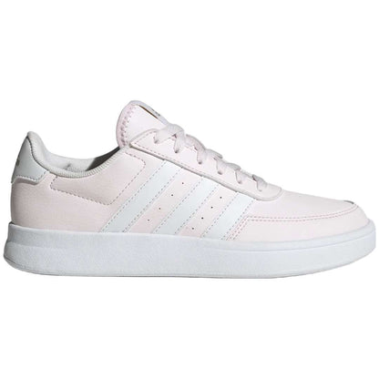 A pair of adidas Breaknet 2.0 sneakers for women in light pink. The sneakers feature a leather and synthetic upper, a rubber outsole, and the adidas logo on the side.