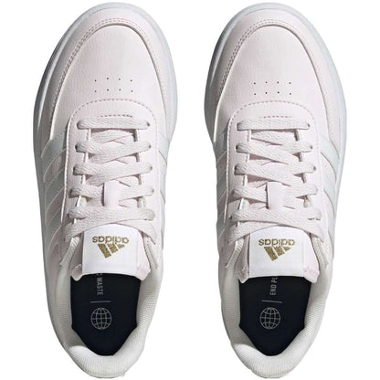 A pair of adidas Breaknet 2.0 sneakers for women in light pink. The sneakers feature a leather and synthetic upper, a rubber outsole, and the adidas logo on the side.