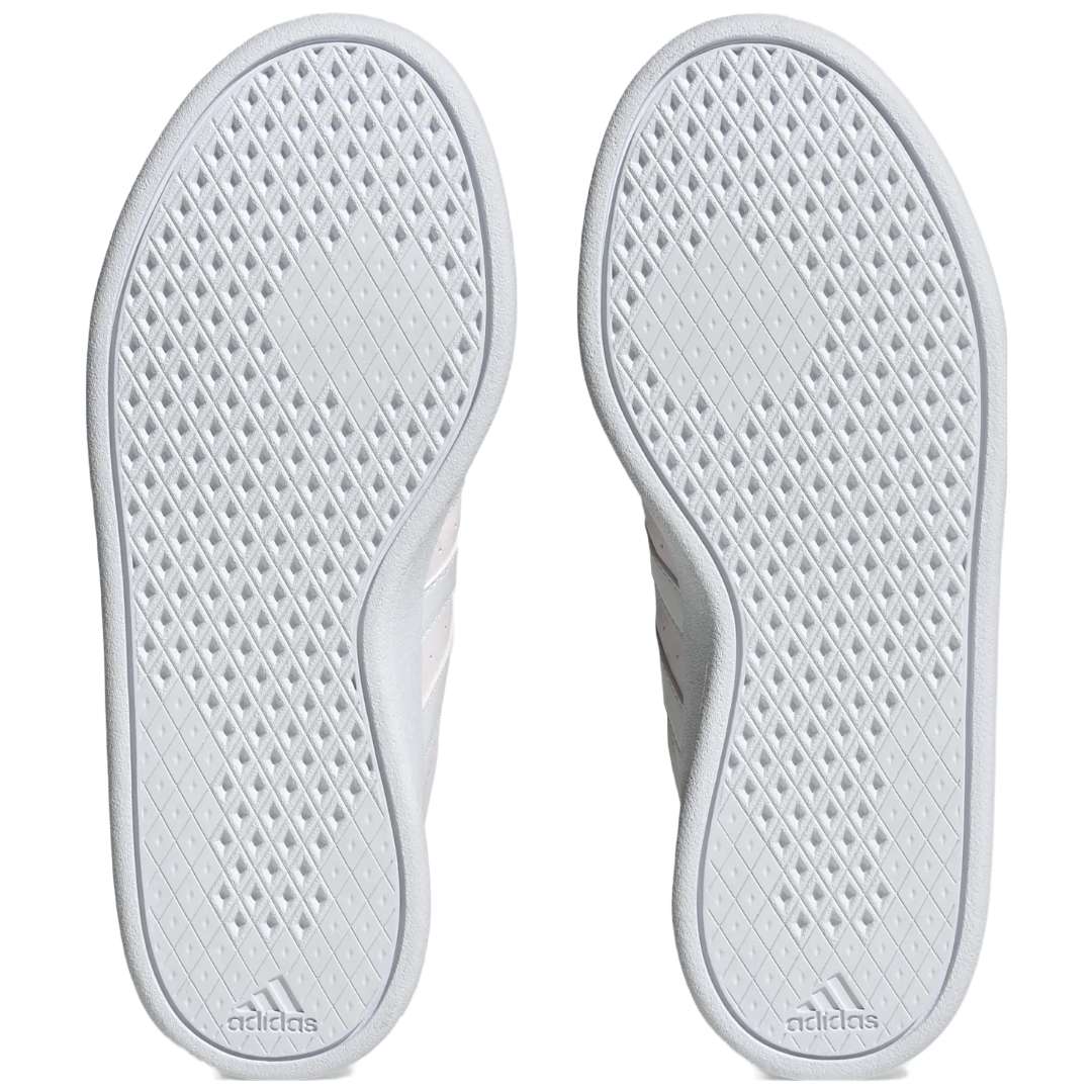 A pair of adidas Breaknet 2.0 sneakers for women in light pink. The sneakers feature a leather and synthetic upper, a rubber outsole, and the adidas logo on the side.
