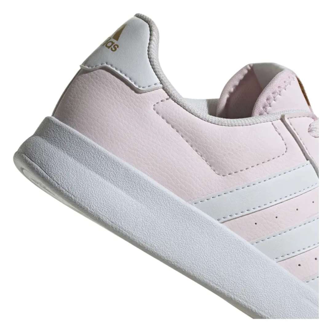 A pair of adidas Breaknet 2.0 sneakers for women in light pink. The sneakers feature a leather and synthetic upper, a rubber outsole, and the adidas logo on the side.