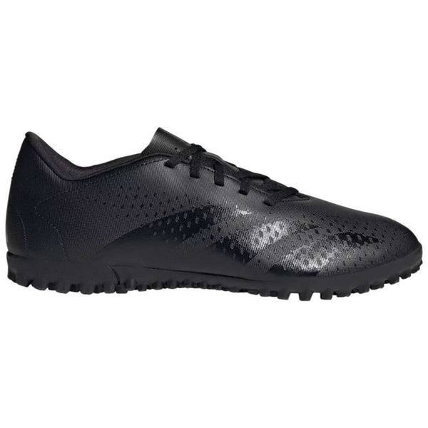 A pair of adidas Predator Accuracy.4 turf soccer cleats in black. The cleats feature a synthetic upper with rubber elements, a rubber outsole with turf-specific traction, and the adidas logo on the side.