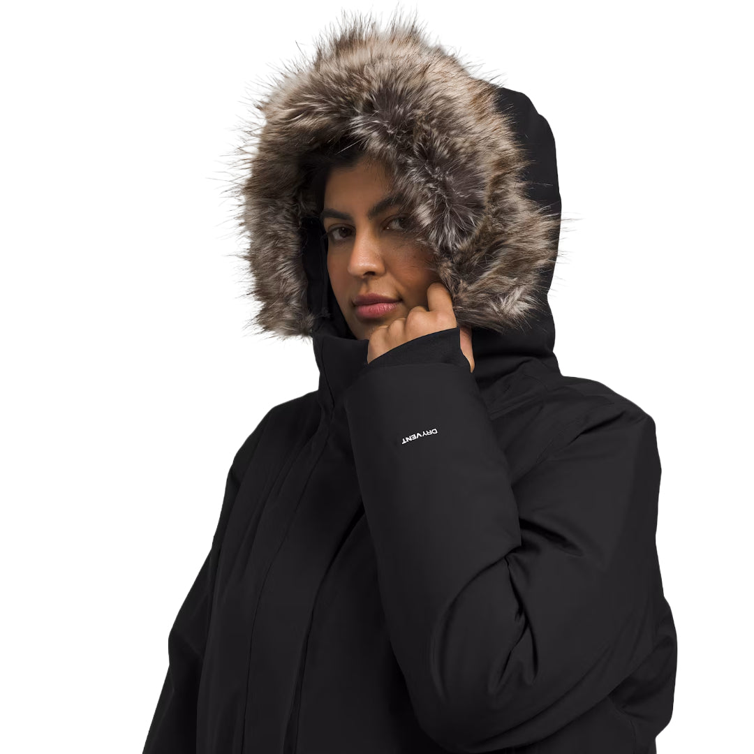 The North Face Women's Plus Size ARC Parka, lightweight waterproof jacket with a sleek design, perfect for rain and wind protection.
