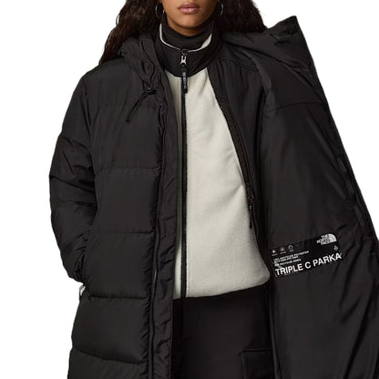 The North Face Women's Triple C Parka, long insulated winter coat with down fill, designed for warmth and style in cold weather.