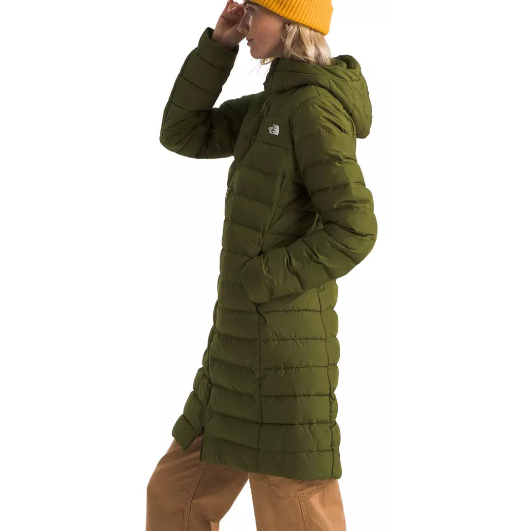 The North Face Women's Aconcagua Parka, insulated with down and synthetic fill, offering lightweight warmth and water-repellent protection