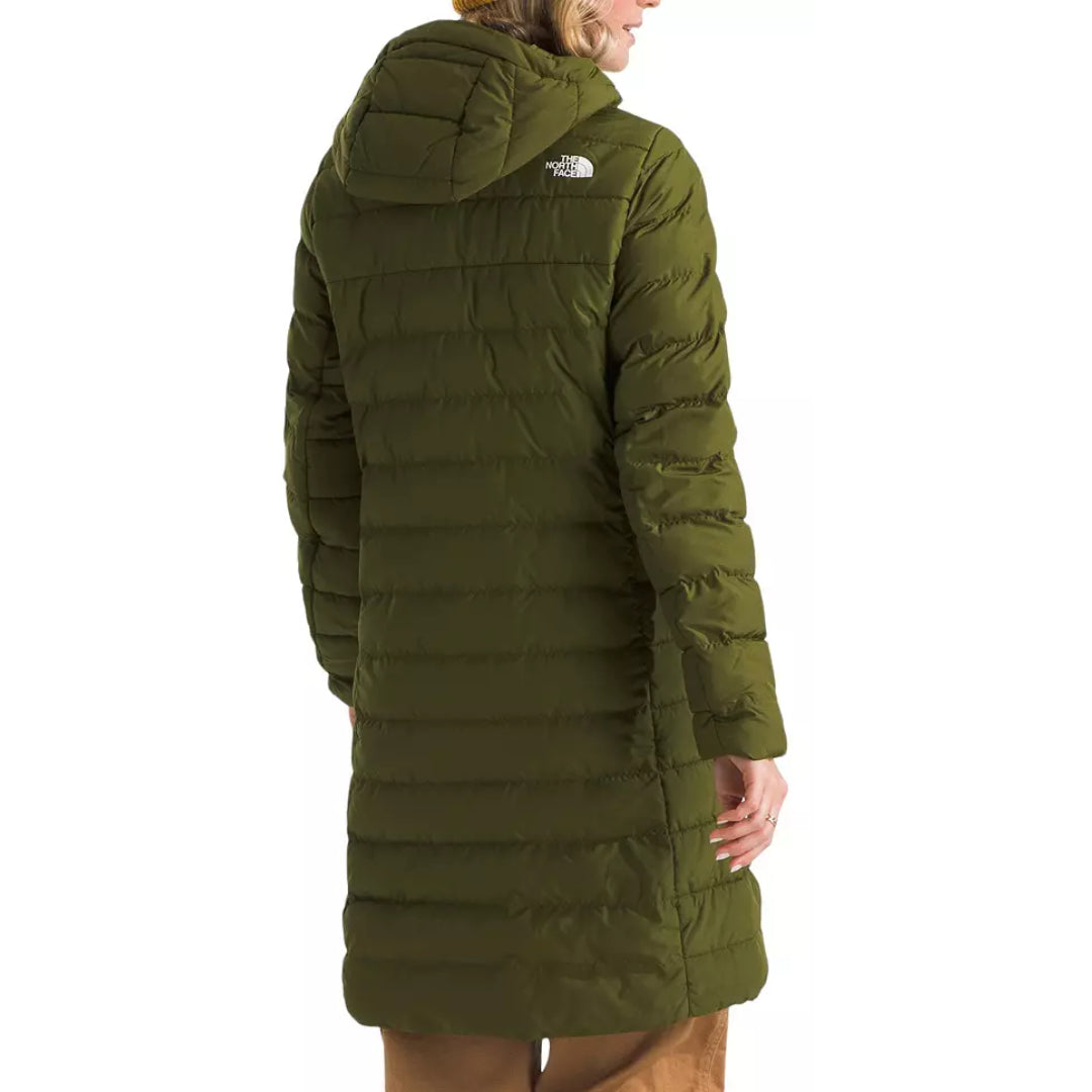 The North Face Women's Aconcagua Parka, insulated with down and synthetic fill, offering lightweight warmth and water-repellent protection