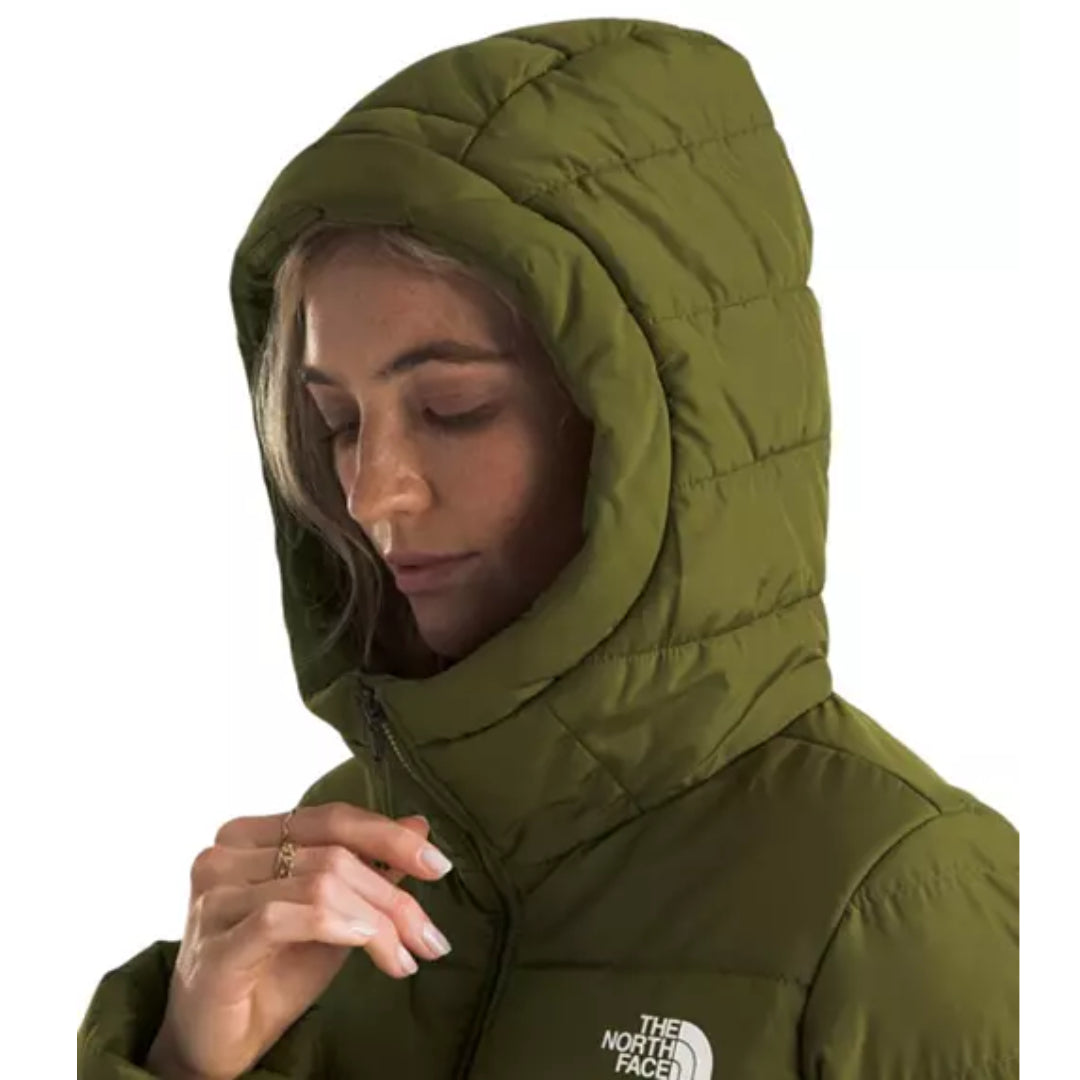 The North Face Women's Aconcagua Parka, insulated with down and synthetic fill, offering lightweight warmth and water-repellent protection