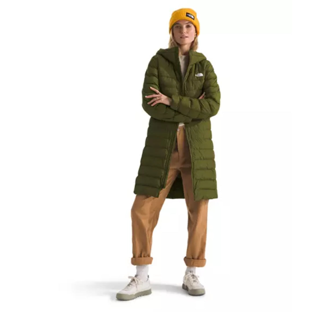 The North Face Women's Aconcagua Parka, insulated with down and synthetic fill, offering lightweight warmth and water-repellent protection