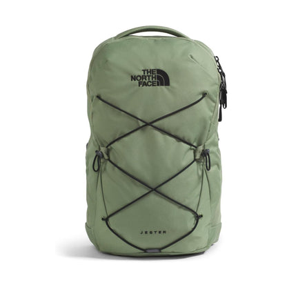 North Face Jester backpack with front bungee system, multiple compartments, and padded straps, designed for comfortable everyday use.