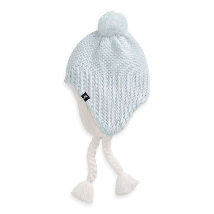 North Face Girl's Purrl Stitch Earflap Beanie #NF0A4VTF1M1 Ice Blue-Gardenia White