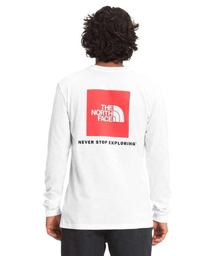 North Face Mens' Long Sleeve Box Tee #NF0A4762LB1 TNF White TNF Red