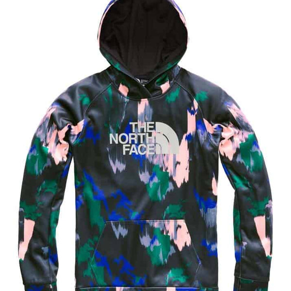 The North Face Women's Fave Half Dome Pullover Hoodie Dazzling Blue Painted Feather Print / High Rise Grey