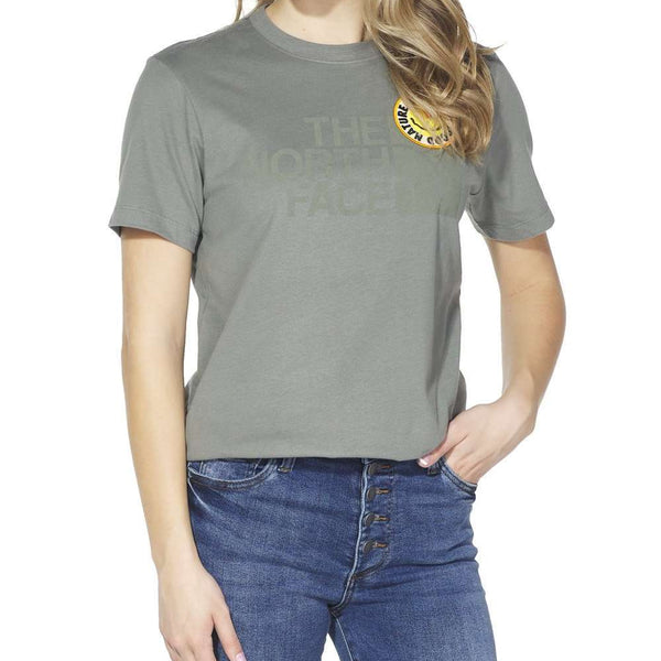 North Face Women's Short Sleeve Patches T-Shirt #NF0A5A4BWC7 Misty Jade