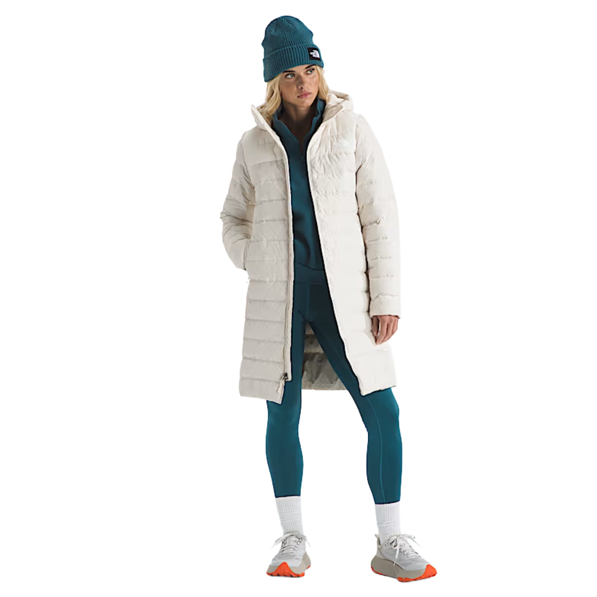 The North Face Women’s Aconcagua Parka in black, featuring a quilted, longline design with an insulated hood and full-zip front for warmth and coverage.
