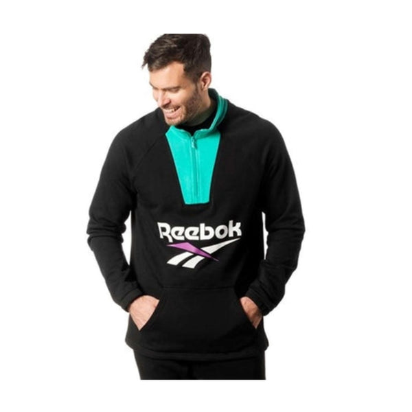 Men’s quarter-zip sweatshirt featuring soft fleece fabric, a stand collar, ribbed cuffs and hem, and a relaxed fit for casual comfort and layering