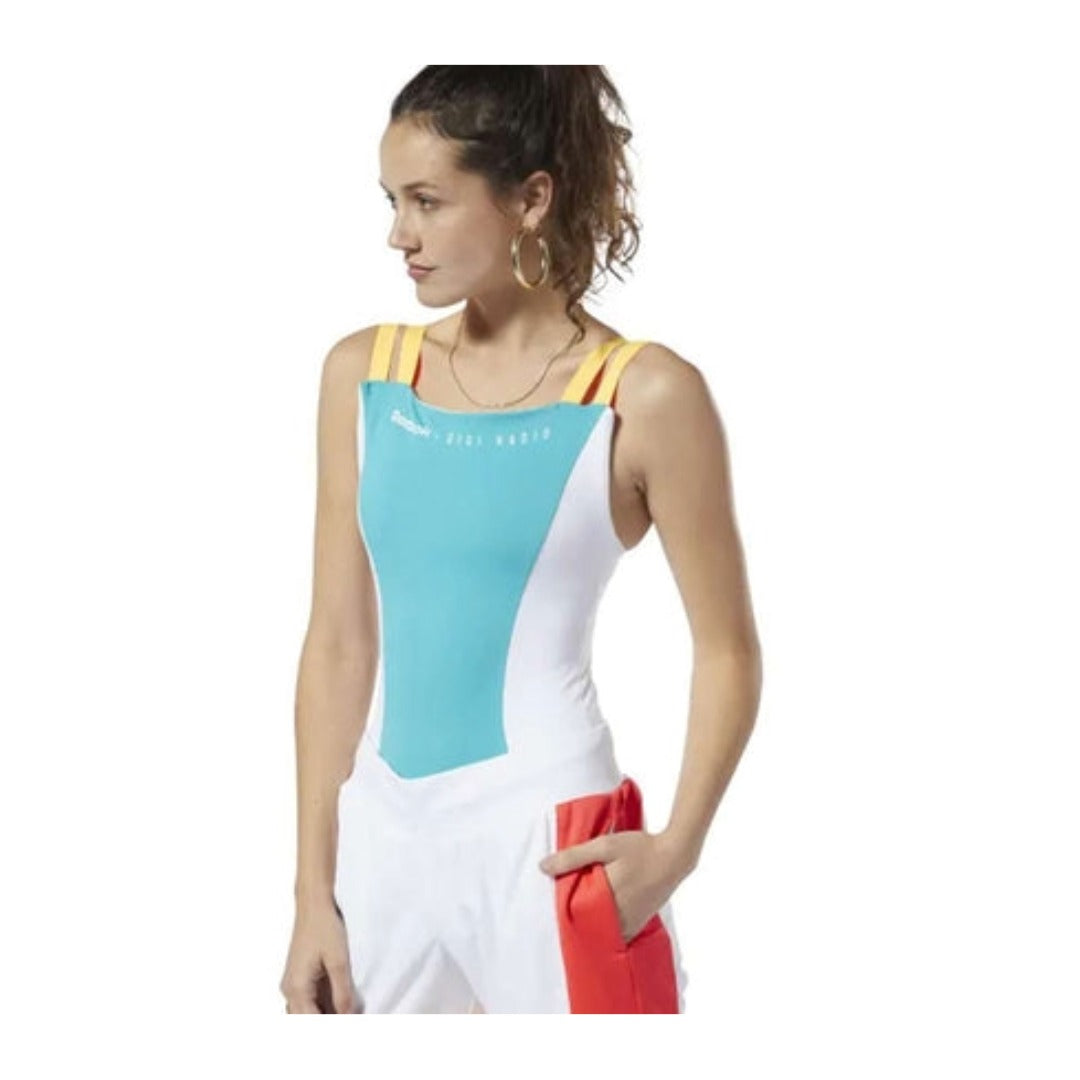 Women’s fitted bodysuit featuring soft stretch fabric, a sleeveless athletic design, scoop neckline, snap-button gusset closure, and a streamlined silhouette for workouts, layering, and everyday wear