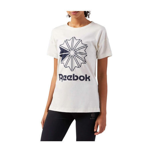 Women’s short-sleeve graphic T-shirt featuring a crew neckline, soft breathable fabric, relaxed fit, and a bold front logo graphic for casual everyday wear
